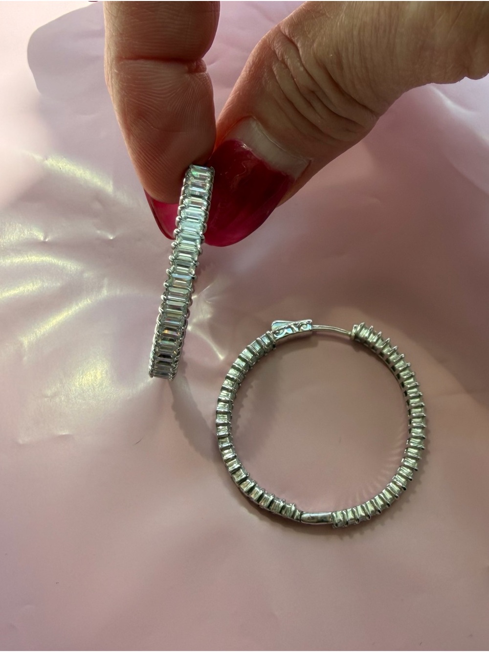 Sterling Silver 925 Baguette CZ Inside-Out Hoop Earrings | Large Statement Hoops